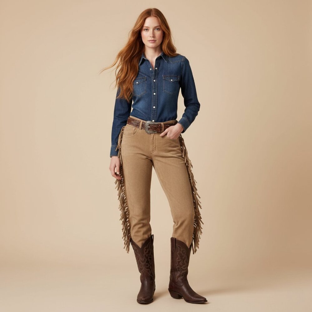 Danier Womens 2 Vintage Fringe Cowboy Western Faux Leather Pant